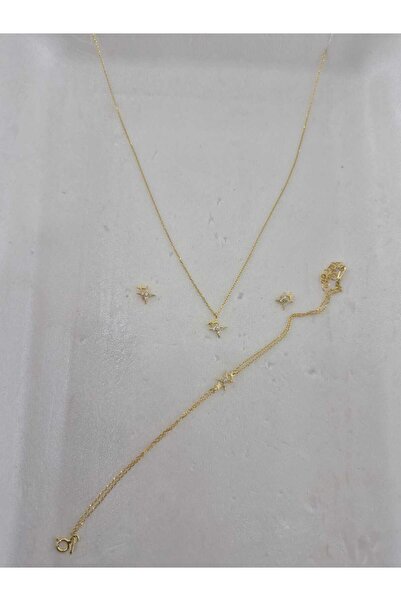 Papatya Silver 925 Ayar Gümüş Minimalist Kutup Yıldızı Kolye Küpe Bileklik Set.rose.gold.rodaj Renk Seçeneği