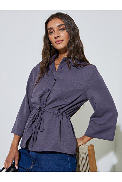 Styli Purple Drawstring Waist Pocket Detail Relaxed Fit Shirt