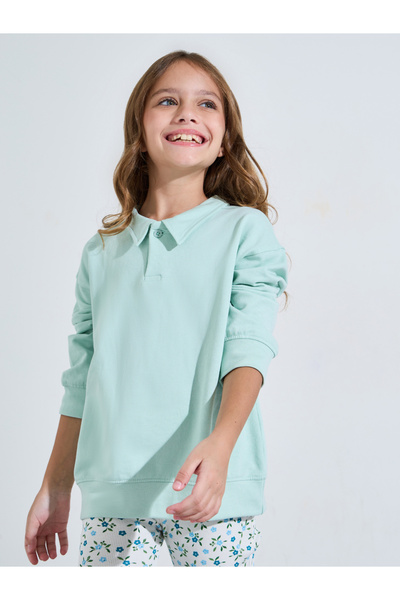 Styli Teen Girls Green Collared Oversized Sweatshirt