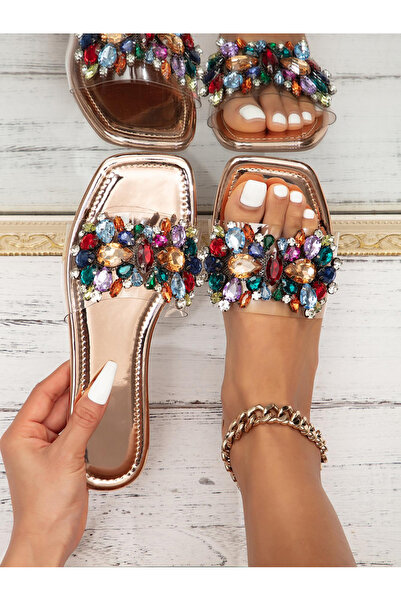 Take Two By Styli Bronze Embellished Flat Sandals