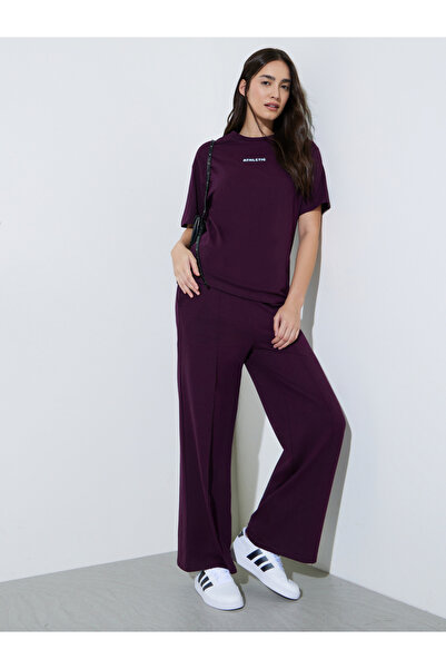 Styli Burgundy Wide Leg Joggers with Elastic Waistband