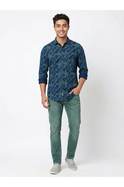 TURTLE By Styli Teal Printed Shirt