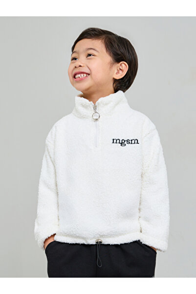 Styli Boys White Half Zip Fleece Sweatshirt