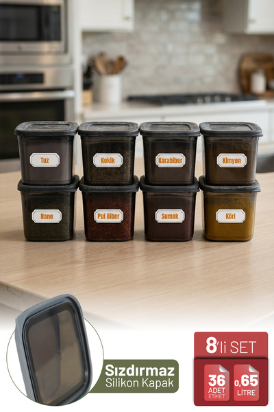 İronika 8-Piece Set of 650 ml Spice Food Storage Containers with Silicone Lid...