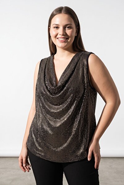 Maya Butik Gold Degaje Yaka Payetli Bluz - 21940