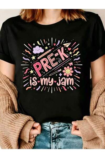 kai22 Women Is My Jam First Day Of Pre-K Rainbow Teacher T-Shirt
