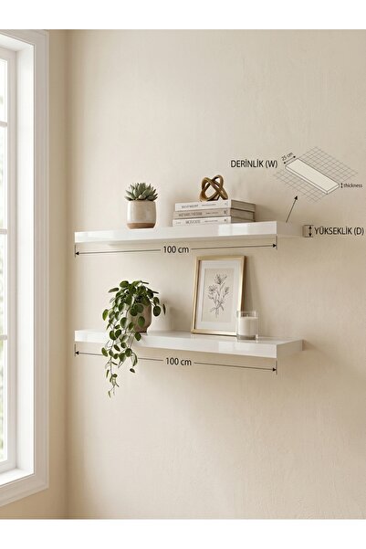 woodline 2'Lİ DUVAR RAFI 100X25 BEYAZ MDF (SADECE RAF İÇERİR)