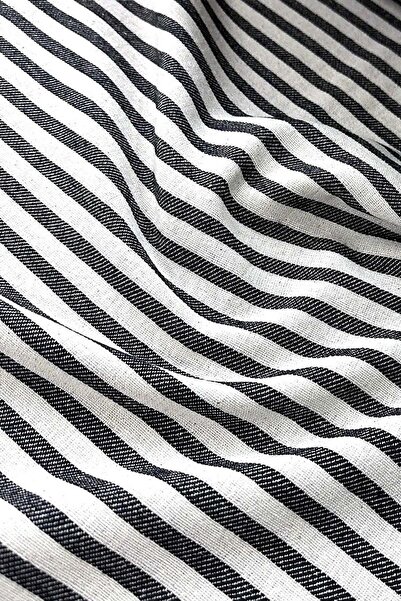 vivamaison Striped Washed Linen Look 100% Cotton Fabric 235 cm Black