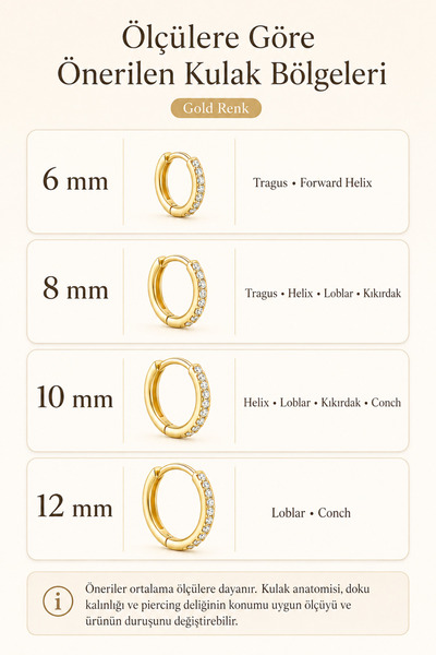 Sacce Scarves&Accessories Zirkon Taşlı Halka Piercing Tragus Helix Conch Kıkırdak Tek Adet Minimal