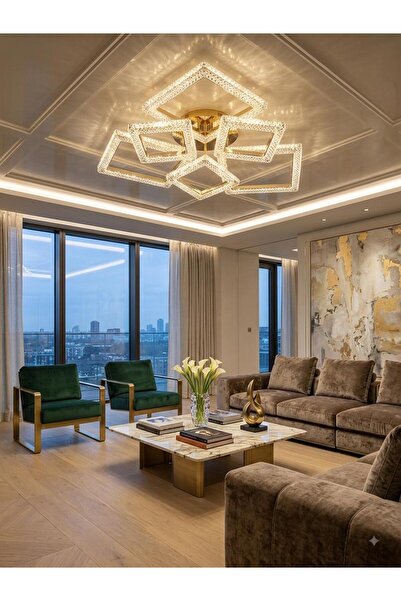 Alvina Aydınlatma KARE 3+3'LÜ LEDLİ GOLD avize