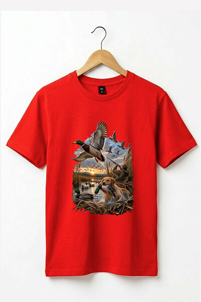 The Baski Tricou de bază cu gât rotund, 100% bumbac, cu imprimeu Hunter and H...