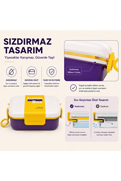 CHEFTİME Çift Katlı 3 Bölmeli Paslanmaz Çelik Yemek Kabı – Sızdırmaz Kapaklı, Taşınabilir Beslenme Kabı