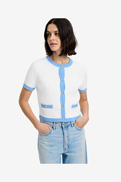 French Connection Women's Summer White-Blue Hy Bennet Rib Knit Ss Top