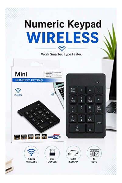 MiraScreen Wireless Numeric Keypad 18 Keys with 2.4GHz USB Receiver, Slim Por...