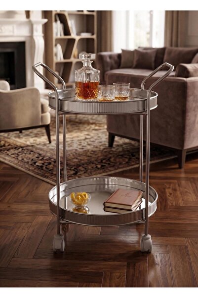 The Mia Servis Arabası Krom 2Raflı Tekerlekli 80x45 Cm