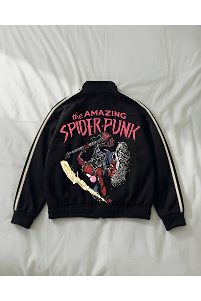 Touz Moda Spider Double Stripe Printed Oversize China Unisex Jacket
