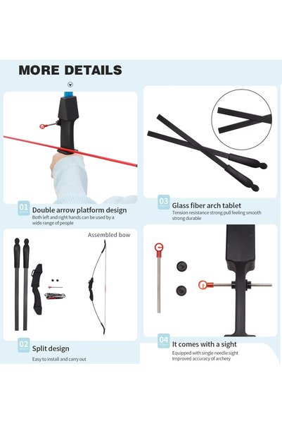 Snooe Bow and Arrow Set, Beginner Practice Bow with 6 Arrows 5 Papers 1 Pin Sight for Outdoor Sports, Available in Red, Black, and Blue