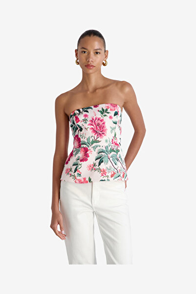 French Connection Women's Pink Icing York Satn Christa Flr Strpls Top