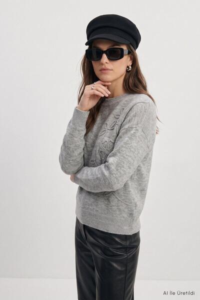Rays Floral Embroidery Sweater 70056 Gray