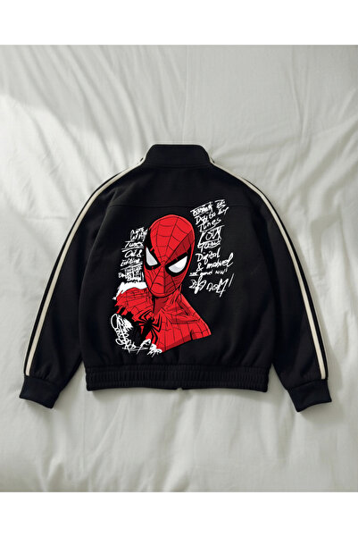Touz Moda Spider Çift Çizgili Baskılı Oversize China Unisex Ceket