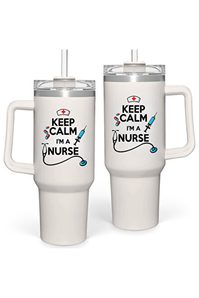 NASAQ 40oz Stainless Steel Insulated Nurse Mug with Handle and Lid and Straw ...