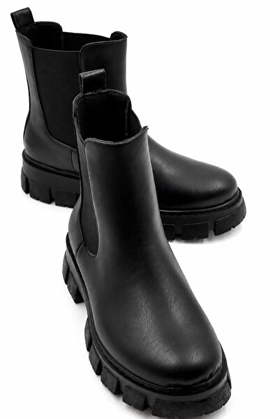 İX Chelsea Women's Black Thick-Soled Boots Elastic Comfortable Daily Boots
