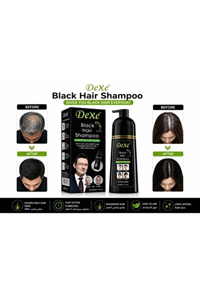 Dexe Black Hair Shampoo 2-in-1 for Grey Hair Coverage, Natural Black Color, 4...