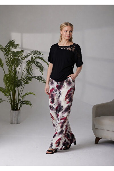 İPEKMOOD Lycra Blouse with Lace Detailing on the Shoulders / Patterned Trouse...