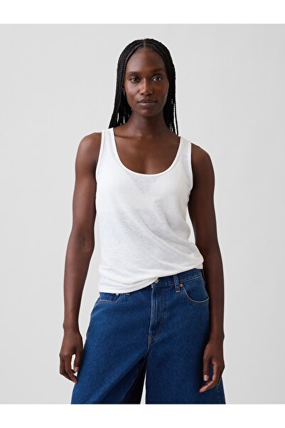 GAP Kadın Beyaz Keten Karışımlı Atlet