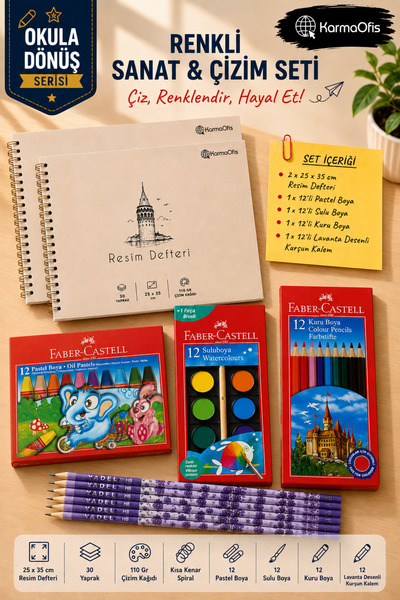 Faber Castell KarmaOfis Okula Dönüş Resim ve Boyama Seti – 25x35 cm Resim Def...