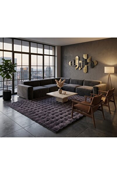 ALA RUGS ANTRASİT Yumuşak Kaymaz Özel Taban Peluş Salon ve Yolluk Halısı