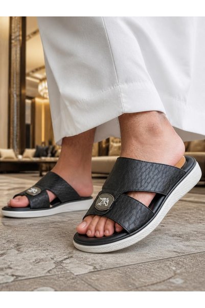 Generic Brand Vintage Men Cross‑Strap Thick‑Sole Slide Sandals, Rhombus Embos...