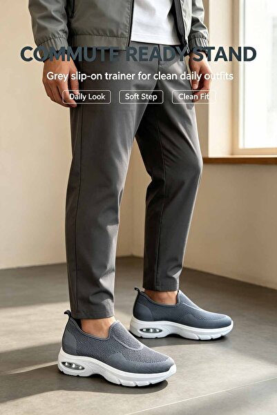 SoftSole KSA Men’s Black Slip‑on Walking Sneakers Breathable Knitted Upper Ai...