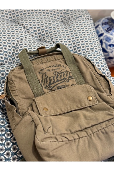 QUİCKPREP Old Cotton Cargo Vintage Yıkanmış Kanvas El Ve Sırt Çantası Haki / ...