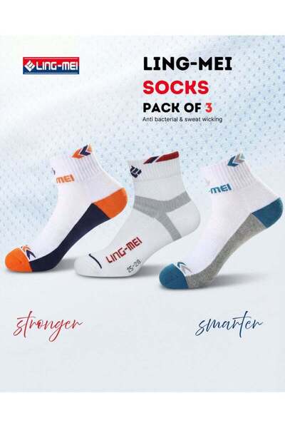 LING-MEI Sports Socks Pack of 3 (Blue, Red & Orange) – Breathable, Soft & Com...