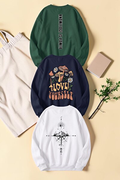 uyguntarz Unisex Mixed Printed Crew Neck Sweatshirt Set – Pack of 3