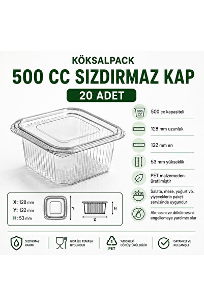 Köksal Pack 20 Pieces 500 Cc Leakproof Transparent Pet Food Container Salad A...