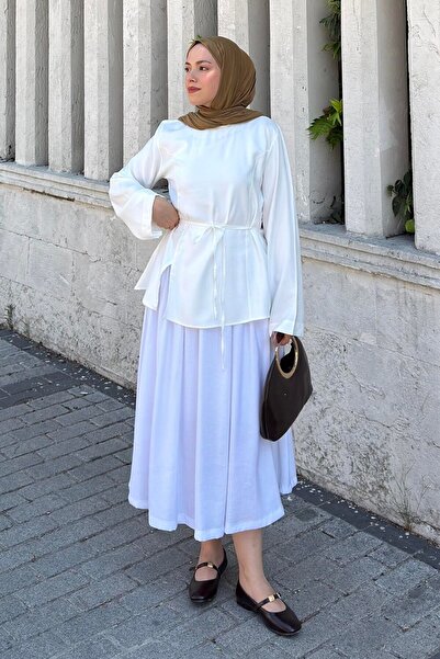 lamelif Back Tie Detailed Tencel Shirt White