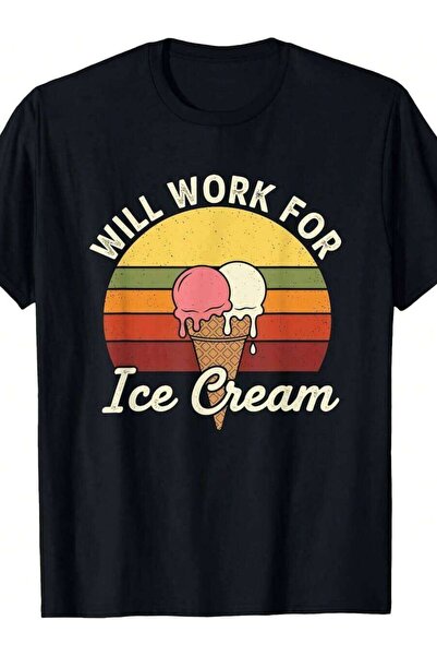 Generic تي شيرت بطبعة "Will Work For Frozen Dessert Retro Humor"