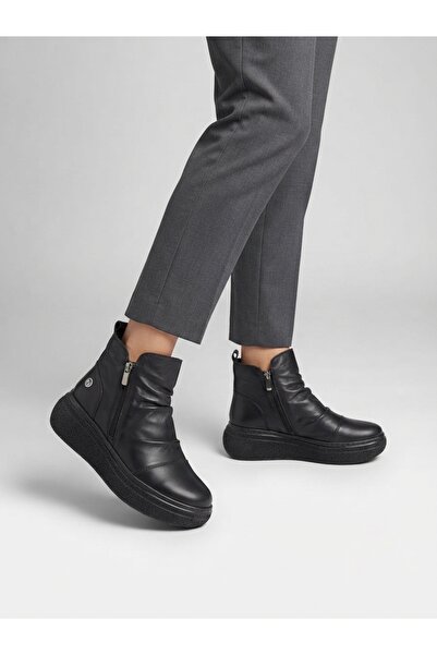 Mammamia 8470 Women's Double-Sided Zippered Genuine Leather Boots - 5 cm