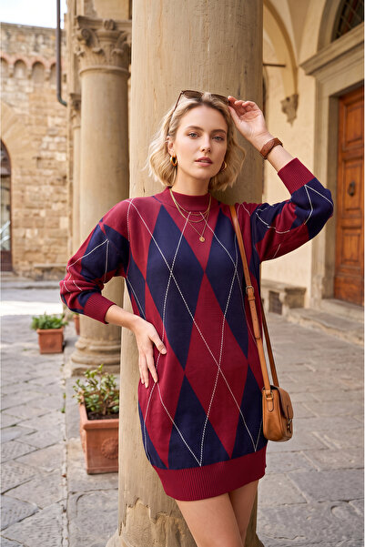 BELLA SİGNORA Argyle Patterned Women's Knitwear Tunic Dress