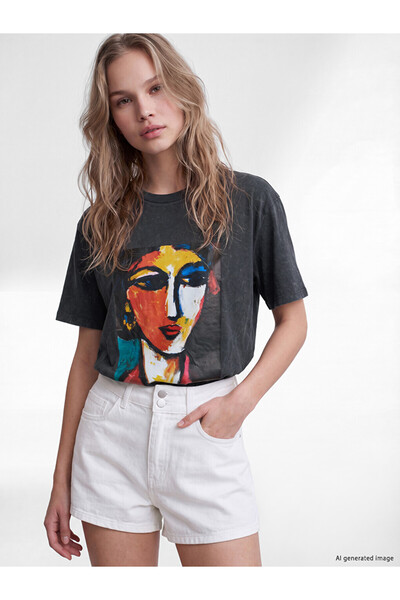 LC Waikiki Tricou de damă supradimensionat, imprimat, 100% bumbac