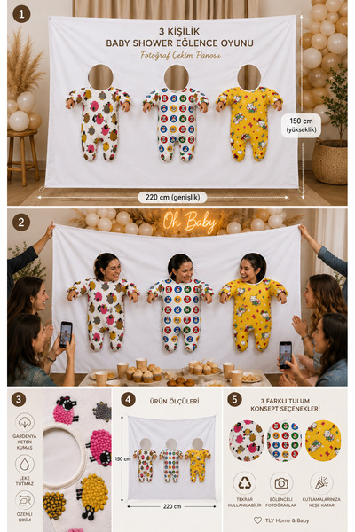 Tly Home Textiles 3 Kişilik Baby Shower Eğlence Oyunu – Fotoğraf Çekim Panosu...