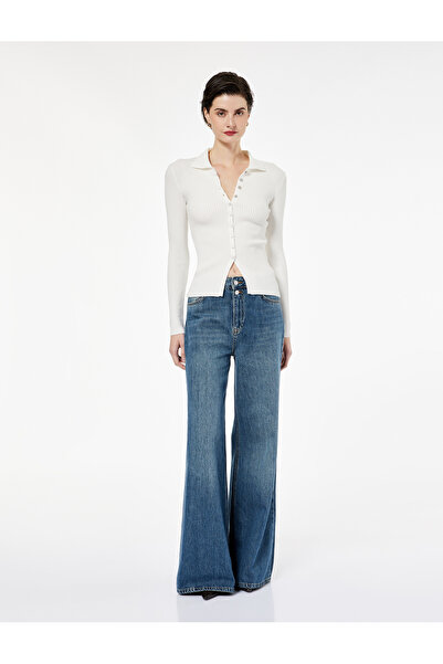 Koton Buttoned Regular Waist Five-Pocket Cotton Spanish Flare Denim Trousers ...