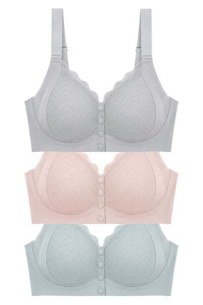 Cottonhill Seamless Bra - Larevia | Lazer Kesim Önden Düğmeli Tül Detaylı Kad...