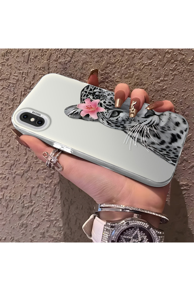 SLIMFELT iPhone XS Max Uyumlu Pembe Zambak Süslemeli Leopar Detaylı Telefon K...