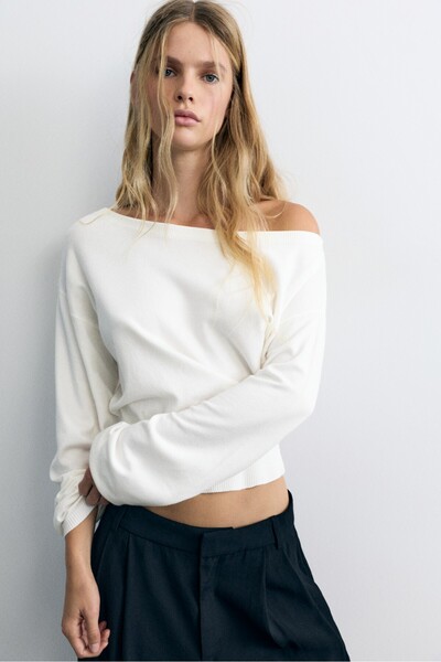 Pull & Bear Geniş yakalı çizgili kazak