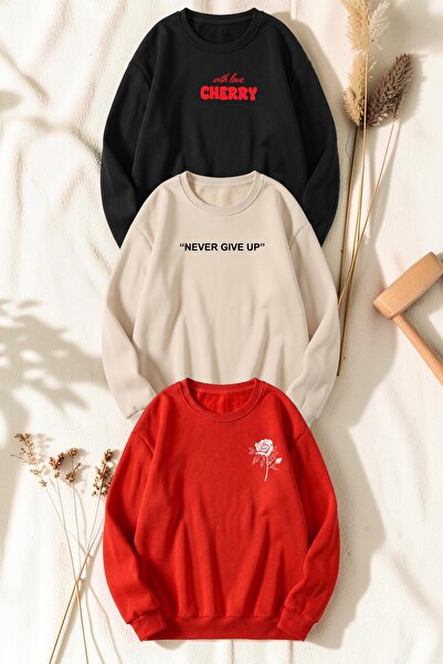 uyguntarz Unisex Mixed Printed Crew Neck Sweatshirt Set – Pack of 3