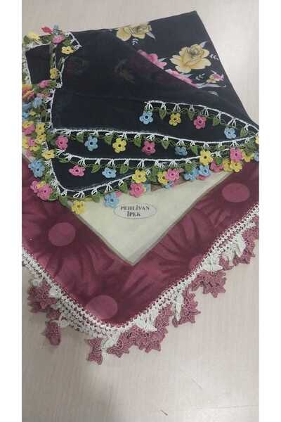 Papatyam 100 X 100 Polyester Blend Crochet Dowry Cloth 2 Pieces of Embroidere...