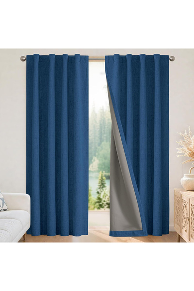 JOYDECO Thermal curtains 137 cm height, 117 cm width, dark blue, set of 2 pieces